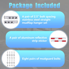 Load image into Gallery viewer, Stainless Steel Mud Flap Hanger Set with 3M Aluminum Reflective Tapes, 2.5" Bolt Spring, 2-1/2" Bolt Spacing 30" Length Rear Bar with Circle Light Cutouts, Loaded for Semi Trucks
