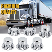 Cargar imagen en el visor de la galería, ABS Chrome Plastic Front and Rear Axle Cover Kits with 33mm Thread-on Flange Nut Covers for Semi Trucks in Pairs (Flat Top, 2+4 Set)
