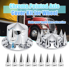 Load image into Gallery viewer, ABS Chrome Plastic Front Axle and Rear Cover Kits with 33mm Push-on Flange Nut Covers for Semi Trucks in Pairs, Spiked, 2+4 Set
