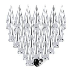 33mm x 4 3/4" Chromed Spike Lug Nuts Covers Thread-On,ABS Chrome Plastic Caps Pointed Screw On Lug Nut Cover for Semi Trucks, Pack of 20/40/60 PCS