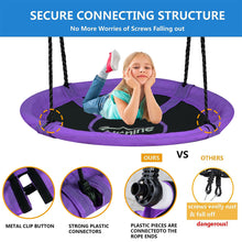 Load image into Gallery viewer, Hishine 43&quot; Saucer Tree Swing for Kids, 360° Rotate Waterproof Flying Saucer Swing with Swivel, Hanging Straps, Adjustable Ropes, Round Mat Spinner Swing for Tree/Swing Set
