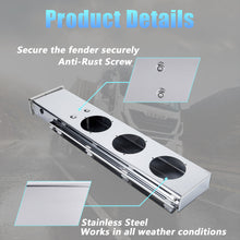 Load image into Gallery viewer, Stainless Steel Mud Flap Hanger Set with 3M Aluminum Reflective Tapes, 2.5" Bolt Spring, 2-1/2" Bolt Spacing 30" Length Rear Bar with Circle Light Cutouts, Loaded for Semi Trucks
