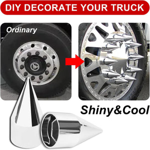 33mm x 4 1/4" Chromed Spike Lug Nuts Covers Push on,ABS Chrome Plastic Caps Pointed Push-on Lug Nut Cover for Semi Trucks Trailers, Pack of 20/40/60 PCS