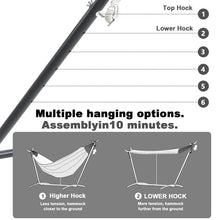 Laden Sie das Bild in den Galerie-Viewer, Double Hammock Comfortable with Stand for Hanging Sturdy 440lbs Capacity Hammock for Camping Outside Garden Outdoor Indoor Patio Backyard, Brown and White
