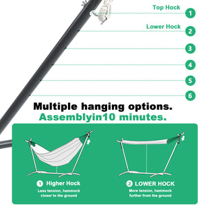 Double Hammock Comfortable with Stand for Hanging Sturdy 440lbs Capacity Hammock for Camping Outside Garden Outdoor Indoor Patio Backyard, Blue and Green