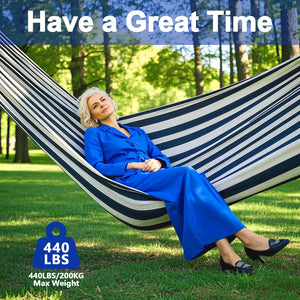 Double Hammock Comfortable with Stand for Hanging Sturdy 440lbs Capacity Hammock for Camping Outside Garden Outdoor Indoor Patio Backyard, Black and White