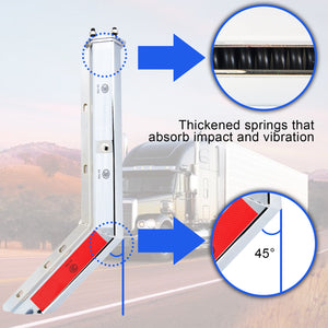 Chrome Angled Spring Loaded Mud Flap Hanger Bracket Mudflap Holder Set with Conspicuity Tape, 30" Length Rear Bar for Semi Trucks, 1-1/8" - 2.5" Bolt Spacing Mud with Reflective Tapes, Silver