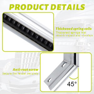 Stainless Steel Angled Spring Loaded Mud Flap Hanger Bracket Mudflap Holder Set, 28" Length Rear Bar for Semi Trucks, 1-1/8" Bolt Spacing Mud, Silver