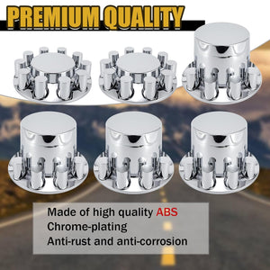 ABS Chrome Plastic Front and Rear Axle Cover Kits with 33mm Thread-on Flange Nut Covers for Semi Trucks in Pairs (Flat Top, 2+4 Set)