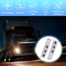 Load image into Gallery viewer, Stainless Steel Mud Flap Hanger Set with 3M Aluminum Reflective Tapes, 2.5" Bolt Spring, 2-1/2" Bolt Spacing 30" Length Rear Bar with Circle Light Cutouts, Loaded for Semi Trucks
