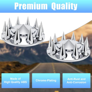 ABS Chrome Plastic Front Axle Cover Kits with 33mm Push-on Flange Nut Covers for Semi Trucks in Pairs, Spiked, 2 Set
