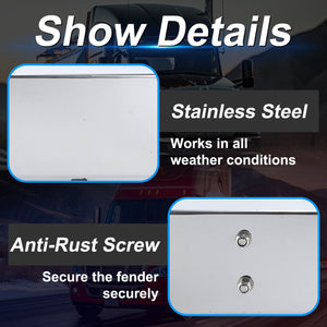 Stainless Steel Mud Flap Hanger Set with Rectangle Light Cutouts 2-1/2" Bolt Spacing 30" Length Rear Bar for Semi Trucks, 2.5" Bolt Spring Loaded with Aluminum Reflective Tapes