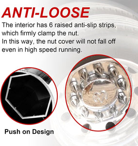 33mm x 4 1/4" Chromed Spike Lug Nuts Covers Push on,ABS Chrome Plastic Caps Pointed Push-on Lug Nut Cover for Semi Trucks Trailers, Pack of 20/40/60 PCS
