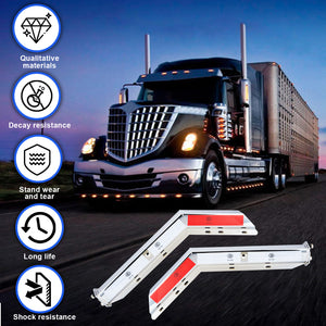 Chrome Angled Spring Loaded Mud Flap Hanger Bracket Mudflap Holder Set with Conspicuity Tape, 30" Length Rear Bar for Semi Trucks, 1-1/8" - 2.5" Bolt Spacing Mud with Reflective Tapes, Silver