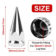 Load image into Gallery viewer, ABS Chrome Plastic Front Axle Cover Kits with 33mm Thread-on Flange Nut Covers for Semi Trucks in Pairs (Spiked, 2 Set)
