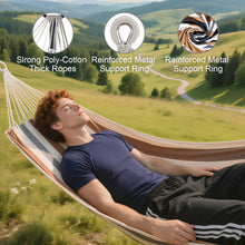 Laden Sie das Bild in den Galerie-Viewer, Double Hammock Comfortable for Hanging Sturdy 440lbs Capacity Hammock for Camping Outside Garden Outdoor Indoor Patio Backyard, Brown and White
