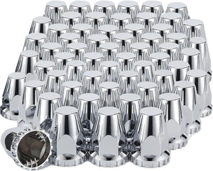 33mm x 2 7/8" Lug Nut Covers Push-On Standard, ABS Chrome Plastic Lug Nut Cover for Semi Trucks Trailers, 20/40/60 Pack