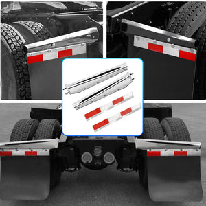 Stainless Steel Straight Spring Loaded Mud Flap Hanger Set 2-1/2" Bolt Spacing 30" Length with Aluminum Reflective Tapes Fit for Semi Trucks, 2.5" Bolt, 2 Pcs