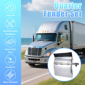 Quarter Fenders Set with Tube 24" x 24", Deluxe Stainless Steel, Triangle Bracket and Mounting Hardware Included, Right Left, Fit for Semi Truck