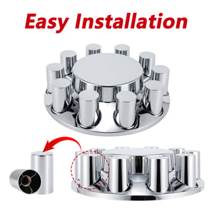 Front Axle Cover Kits Chrome ABS Plastic with 33mm Thread-on Flange Nut Covers for Semi Trucks in Pairs, 2 Set