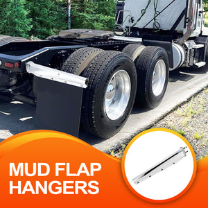 Stainless Steel Straight Spring Loaded Mud Flap Hanger Set 2-1/2" Bolt Spacing 30" Length for Semi Trucks, 2 Pcs, Silver