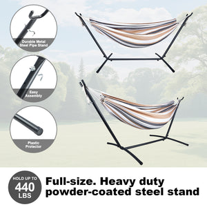Double Hammock Comfortable with Stand for Hanging Sturdy 440lbs Capacity Hammock for Camping Outside Garden Outdoor Indoor Patio Backyard, Brown and White