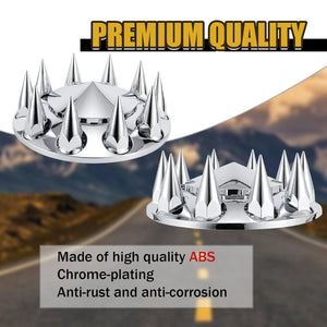 ABS Chrome Plastic Front Axle Cover Kits with 33mm Thread-on Flange Nut Covers for Semi Trucks in Pairs (Spiked, 2 Set)