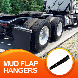 Mud Flap Hanger Set Carbon Steel Black Coated Finish, 30" Length Rear Bar for Semi Trucks, 1-1/8" - 2.5" Bolt Spacing Spring Loaded Straight Mud, Black