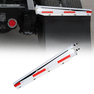 Mud Flap Hanger Set Carbon Steel Chromed Finish, 30" Length Rear Bar for Semi Trucks, 1-1/8" - 2.5" Bolt Spacing Spring Loaded Straight Mud with Reflective Tapes