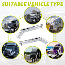 Cargar imagen en el visor de la galería, Stainless Steel Angled Spring Loaded Mud Flap Hanger Bracket Mudflap Holder Set, 28&quot; Length Rear Bar for Semi Trucks, 1-1/8&quot; Bolt Spacing Mud, Silver
