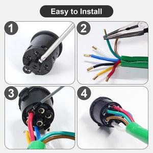 7 Pin Trailer Connector Socket Trailer Side Round Wiring Harness Heavy Duty Die-Cast Zinc Housing for Semi Truck Tractor Trailer