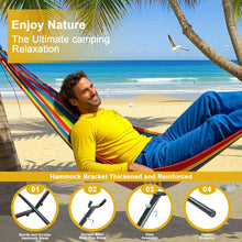 Laden Sie das Bild in den Galerie-Viewer, Double Hammock Comfortable with Stand for Hanging Sturdy 440lbs Capacity Hammock for Camping Outside Garden Outdoor Indoor Patio Backyard, Rainbow
