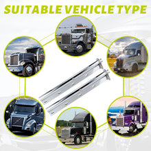 Load image into Gallery viewer, Mud Flap Hanger Set Stainless Steel Chromed Finish, 30&quot; Length Rear Bar for Semi Trucks, 1-1/8&quot; Bolt Spacing Spring Loaded Straight Mud with Reflective Tapes, 1-1/8&quot; Bolt

