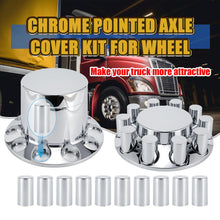 Cargar imagen en el visor de la galería, ABS Chrome Plastic Front and Rear Axle Cover Kits with 33mm Thread-on Flange Nut Covers for Semi Trucks in Pairs (Flat Top, 2+4 Set)
