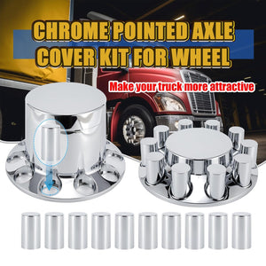 ABS Chrome Plastic Front and Rear Axle Cover Kits with 33mm Thread-on Flange Nut Covers for Semi Trucks in Pairs (Flat Top, 2+4 Set)