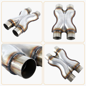 Exhaust X Pipe, Universal 2.25”/2.5“/3" Dual Inlet/Outlet Stainless Steel Crossover X Pipe 12" Long