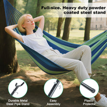 Load image into Gallery viewer, Double Hammock Comfortable with Stand for Hanging Sturdy 440lbs Capacity Hammock for Camping Outside Garden Outdoor Indoor Patio Backyard, Blue and Green
