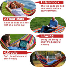 Laden Sie das Bild in den Galerie-Viewer, Double Hammock Comfortable with Stand for Hanging Sturdy 440lbs Capacity Hammock for Camping Outside Garden Outdoor Indoor Patio Backyard, Rainbow

