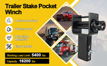 Laden Sie das Bild in den Galerie-Viewer, Heavy-Duty Trailer Stake Pocket Winch 5400 LBS with Anti-Loss Cord, Adjustable Stake Pocket Tie-Down Utility for Flatbed Trucks and Trailers, 4 Adjustable Holes, 4 Pack (Winch)
