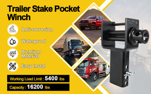 Heavy-Duty Trailer Stake Pocket Winch 5400 LBS with Anti-Loss Cord, Adjustable Stake Pocket Tie-Down Utility for Flatbed Trucks and Trailers, 4 Adjustable Holes, 4 Pack (Winch)