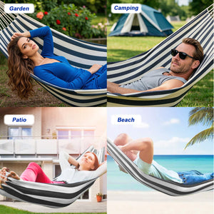 Double Hammock Comfortable with Stand for Hanging Sturdy 440lbs Capacity Hammock for Camping Outside Garden Outdoor Indoor Patio Backyard, Black and White