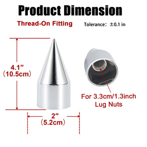 33mm x 4 1/4" Chromed Spike Lug Nuts Covers Thread-On,ABS Chrome Plastic Caps Pointed Screw On Lug Nut Cover for Semi Trucks, Pack of 20/40/60 PCS