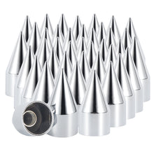 Load image into Gallery viewer, 33mm x 4 1/4&quot; Chromed Spike Lug Nuts Covers Thread-On,ABS Chrome Plastic Caps Pointed Screw On Lug Nut Cover for Semi Trucks, Pack of 20/40/60 PCS
