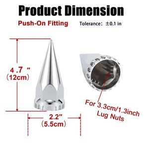 33mm x 4 3/4" Chromed Spike Lug Nuts Covers Push on,ABS Chrome Plastic Caps Pointed Push-on Lug Nut Cover for Semi Trucks Trailers, Pack of 20/40/60 PCS