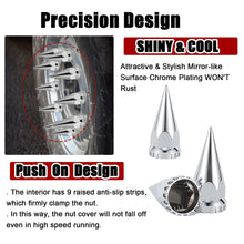 Load image into Gallery viewer, 33mm x 4 3/4&quot; Chromed Spike Lug Nuts Covers Push on,ABS Chrome Plastic Caps Pointed Push-on Lug Nut Cover for Semi Trucks Trailers, Pack of 20/40/60 PCS
