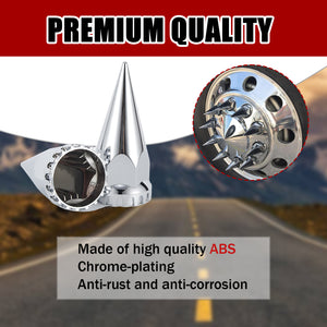33mm x 4 3/4" Chromed Spike Lug Nuts Covers Push on,ABS Chrome Plastic Caps Pointed Push-on Lug Nut Cover for Semi Trucks Trailers, Pack of 20/40/60 PCS