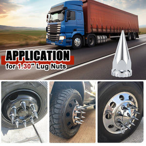 33mm x 4 3/4" Chromed Spike Lug Nuts Covers Push on,ABS Chrome Plastic Caps Pointed Push-on Lug Nut Cover for Semi Trucks Trailers, Pack of 20/40/60 PCS