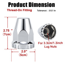 Load image into Gallery viewer, 33mm Lug Nut Covers Screw Onfor Semi Trucks, 33mm x 2-7/8 inch Chrome ABS Plastic Spike Covers 20 Pack Thread On Lug Nut Covers Kit, 20/40/60 PACK
