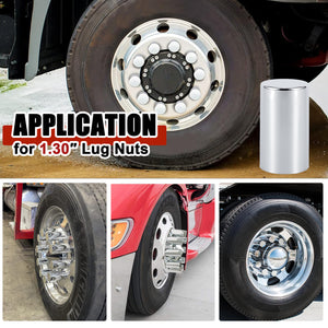 33mm x 3 1/2" Lug Nut Cover ABS Chrome Plastic Cylinder Nut Cover, Push-On fit Hub Piloted Wheels, Complete Axle Cover Kits, Lug Nut Covers for Semi Trucks Trailers, 20/40/60 Pack