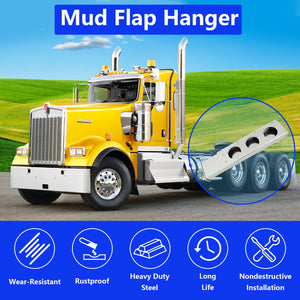 Stainless Steel Mud Flap Hanger Set 2-1/2" Bolt Spacing 30" Length Rear Bar with Light Cutouts for Semi Trucks, 2.5" Bolt Spring Loaded with Aluminum Reflective Tapes (Circle Light Cutouts)